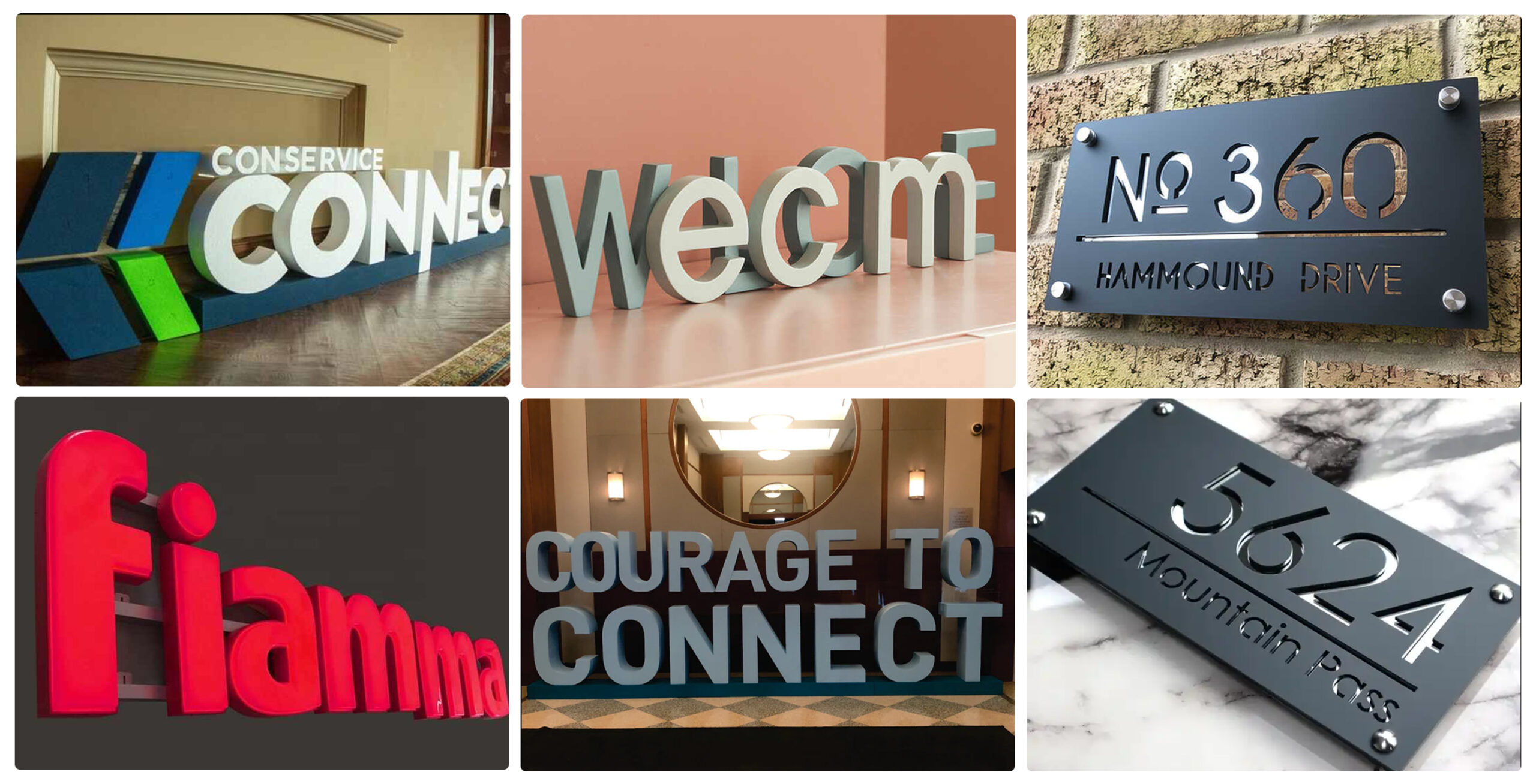 acrylic and metal signs